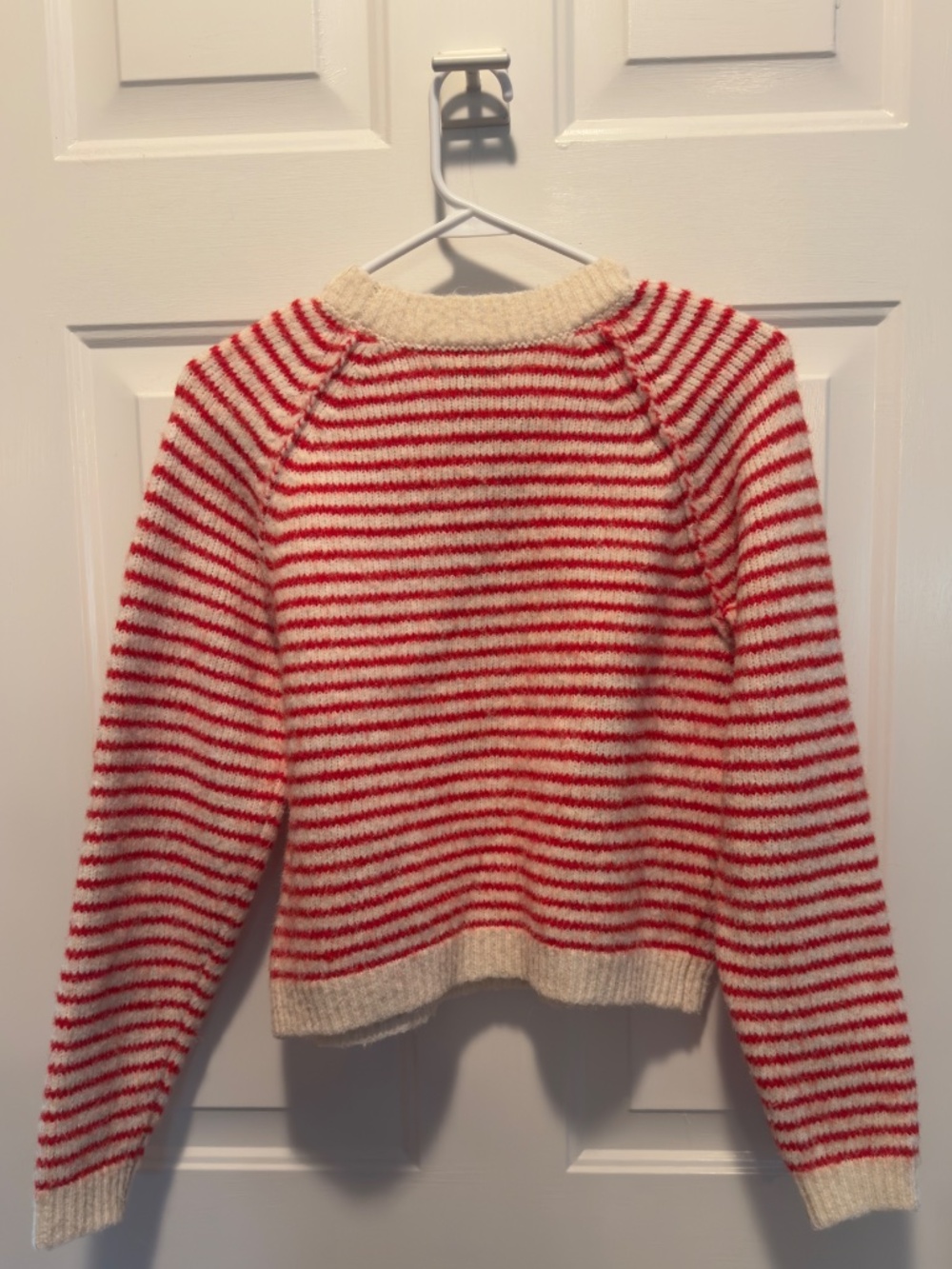 American Eagle Outfitters Red and Cream Striped Crewneck Sweater - Picture 2 of 3